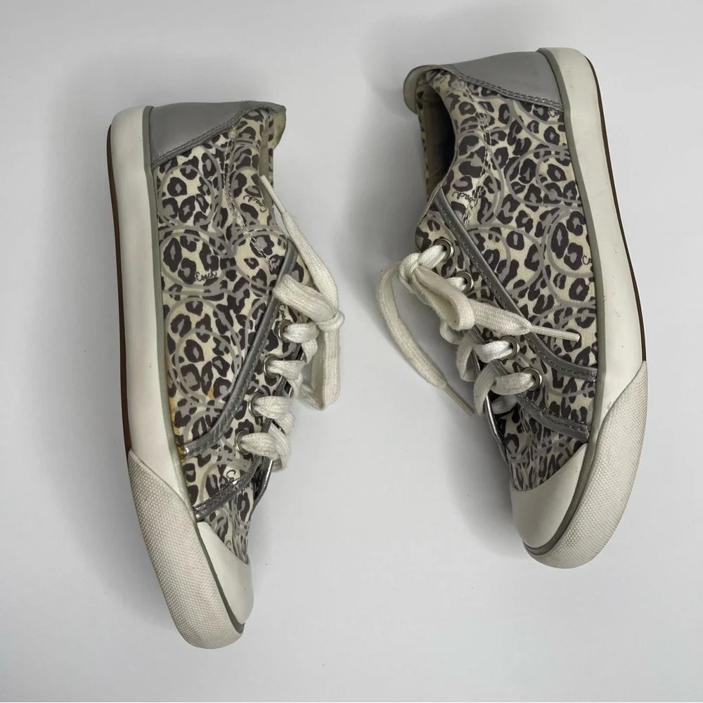 COACH Barrett Signature Silver Leopard Ocelot Animal Print Sneaker Sz 7